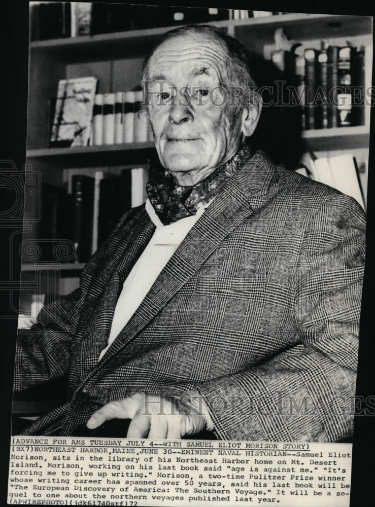 1972 Press Photo Historian Samuel Elliot Morison at his Mt. Desert Island home - Historic Images