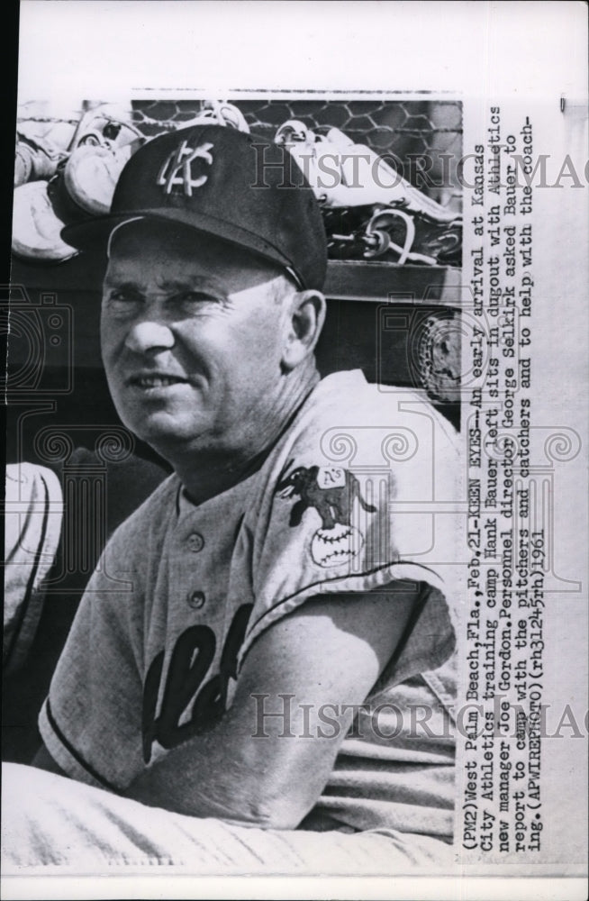 1961 Baseball-Athletics Manager Joe Gordon in the dugout - Historic Images