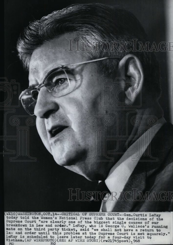 1968 Press Photo Gen. Curtis LeMay talks to Women&#39;s National Press club. - Historic Images