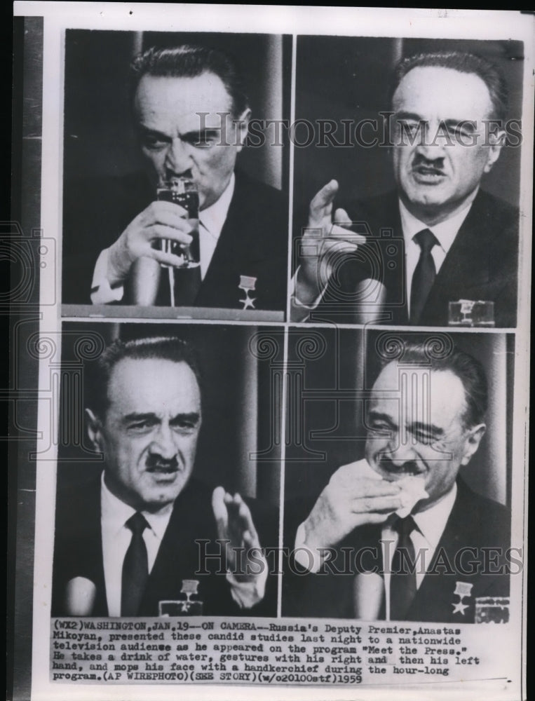 1959 Press Photo Russia's Deputy Premier, Anastas Mikoyan in "Meet the Press" - Historic Images