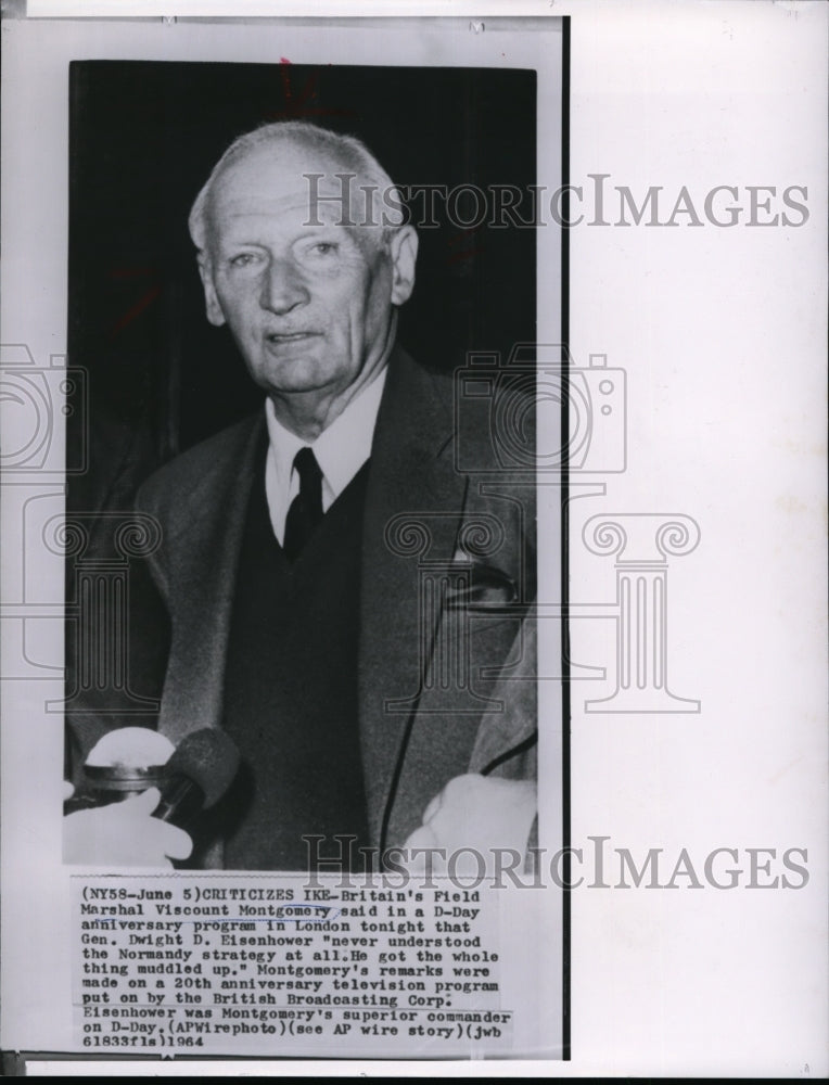 1964 Press Photo Field Marshal Viscount Montgomery talking to newsmen in London - Historic Images