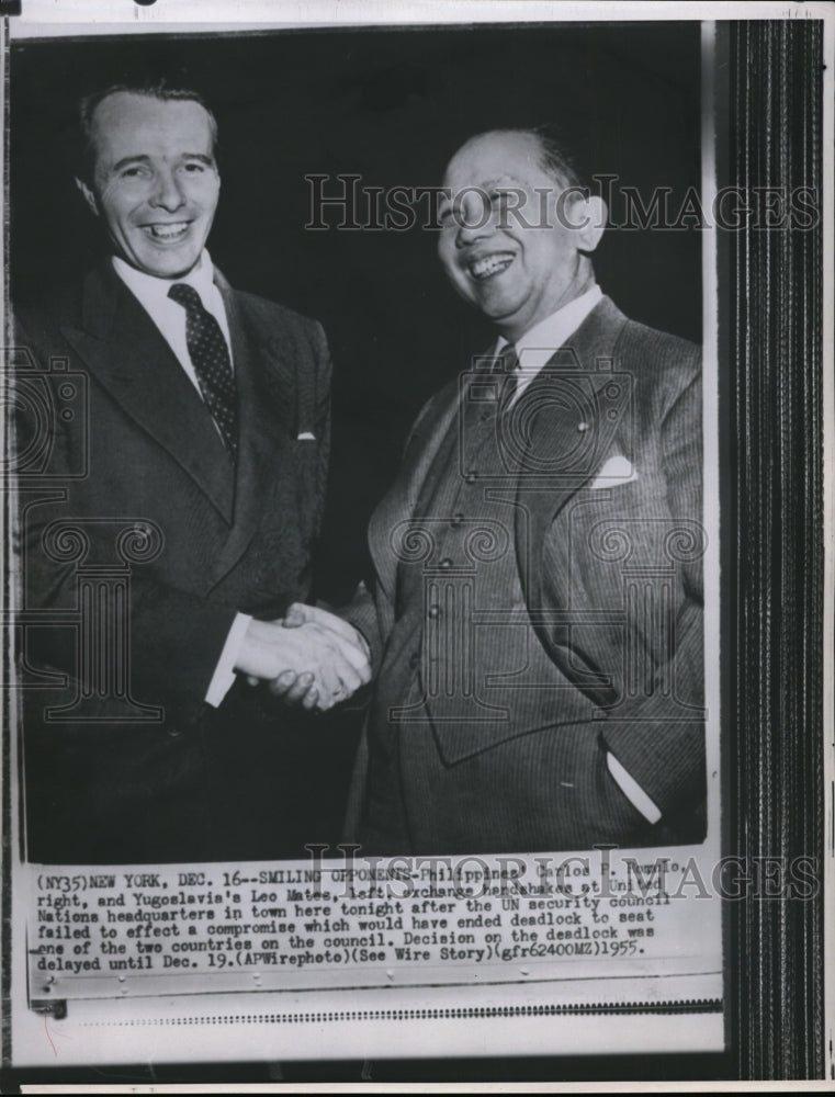 1955 Philippines Carlos Romulo and Yugoslavia&#39;s Leo Mates in UN meet - Historic Images