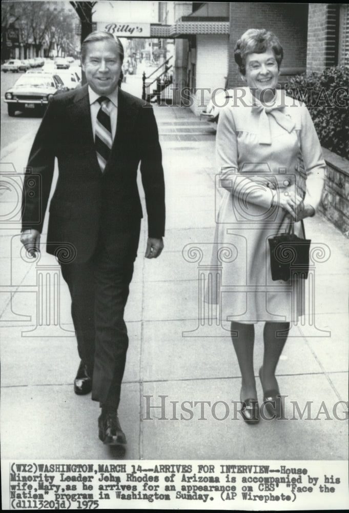 1975 Press Photo House Minority Leader John Rhodes &amp; wife to appear on CBS - Historic Images