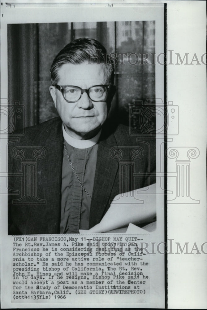 1966 Press Photo Rt. Rev James Pike announced his plans to resign as Archbishop - Historic Images