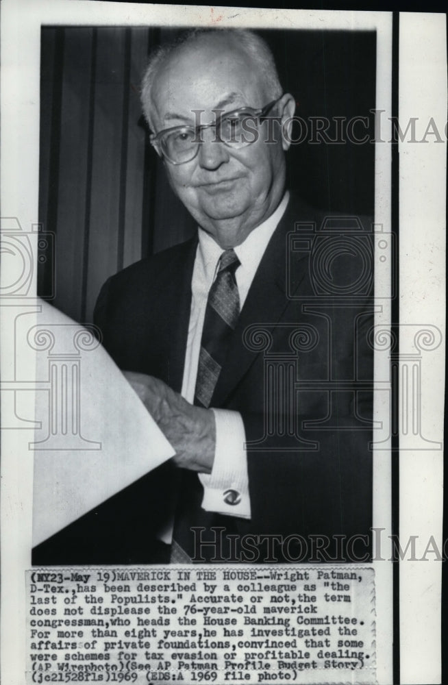 1969 Press Photo Congressman Wright Patman of Texas heads House Banking Comm. - Historic Images