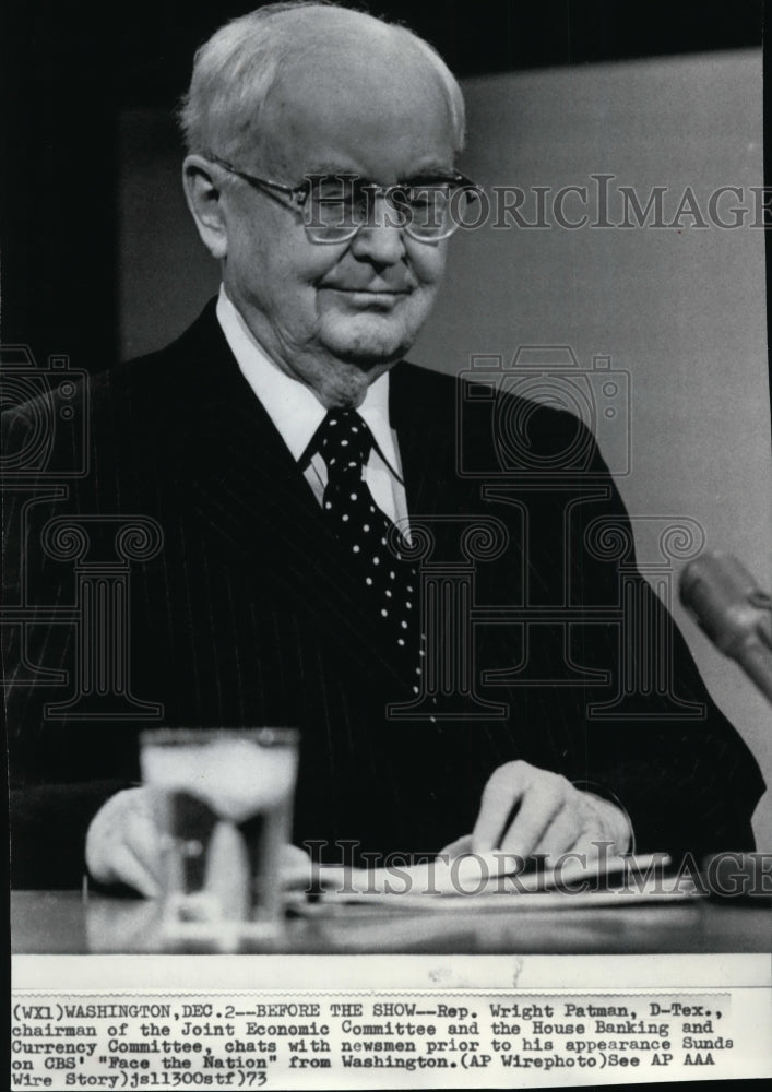 1973 Press Photo Rep. Wright Patman prepares for &quot;Face The Nation&quot; - Historic Images