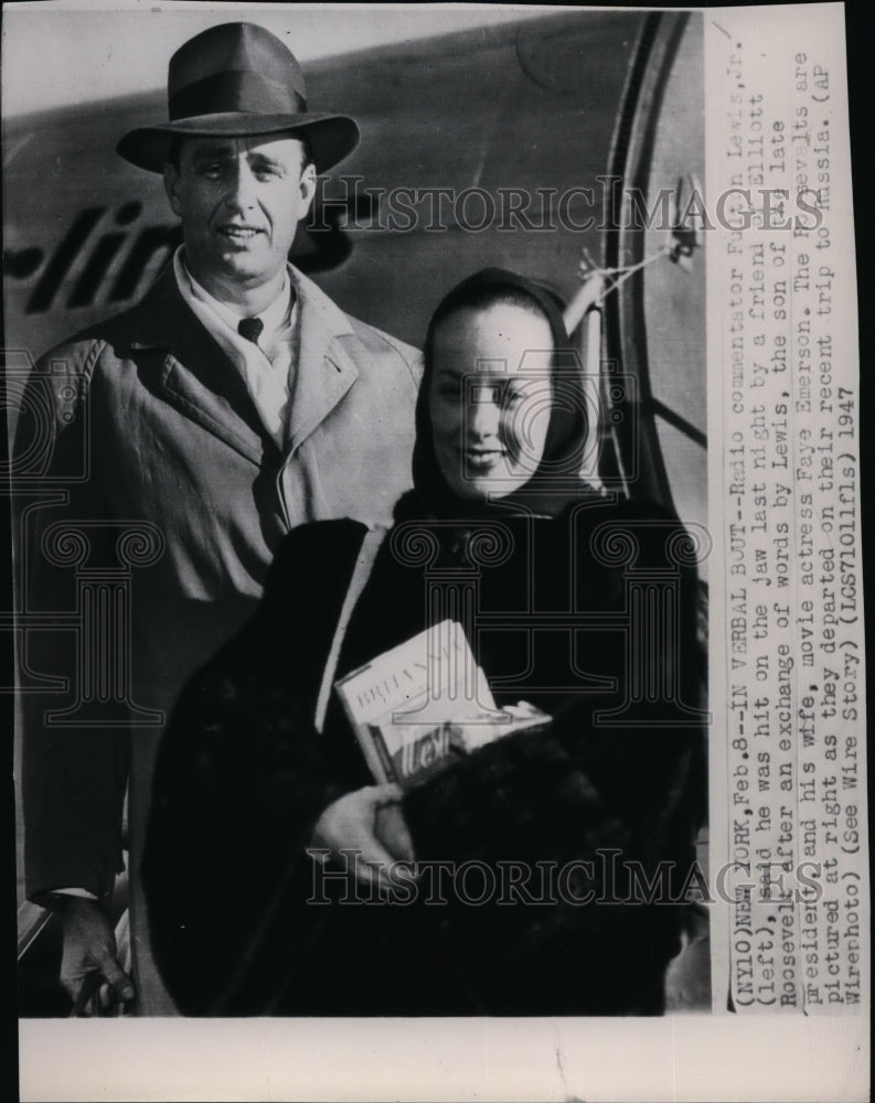 1947 Elliot Roosvelt posing with his wife, actress Faye Emerson - Historic Images