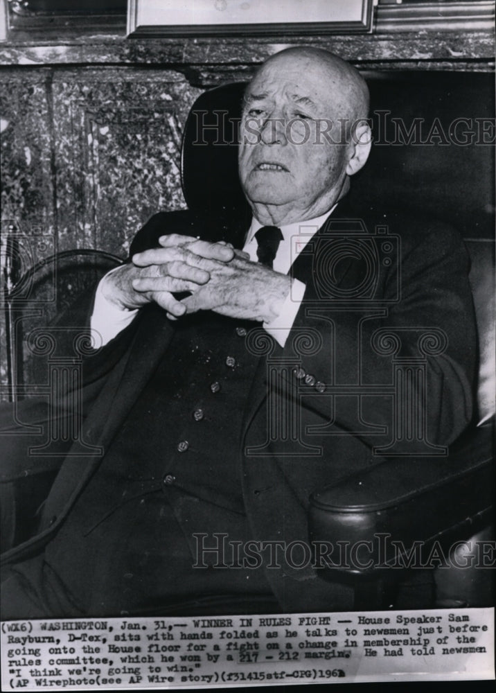 1961 Press Photo Speaker Sam Rayburn talks to newsmen before going to committee-Historic Images