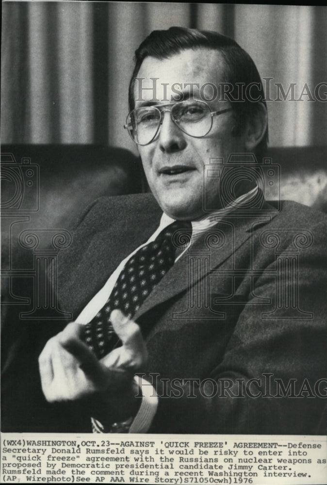 1976 Press Photo Sec. Donald Rumsfeld-against nuclear &#39;quick freeze&#39; agreement-Historic Images