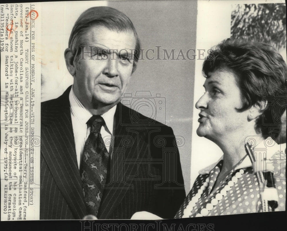 1975 Terry Sanford talks to Helen Wise about job-for-all proposal - Historic Images