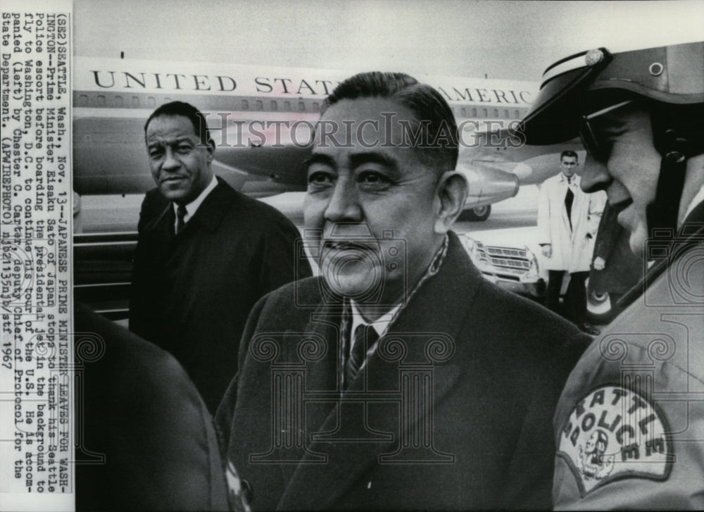 1967 Press Photo Japan Prime Minister Eisaku Sato heads to Seattle, Washington. - Historic Images