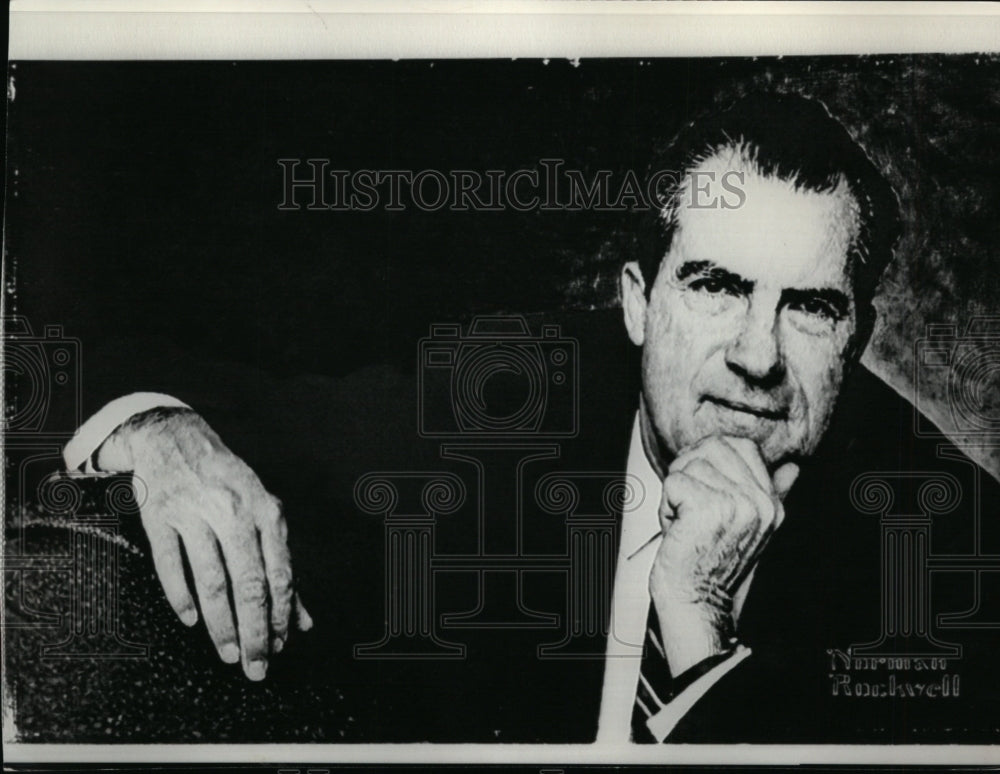 1972 Press Photo View of a Norman Rockwell painting of President Nixon.-Historic Images