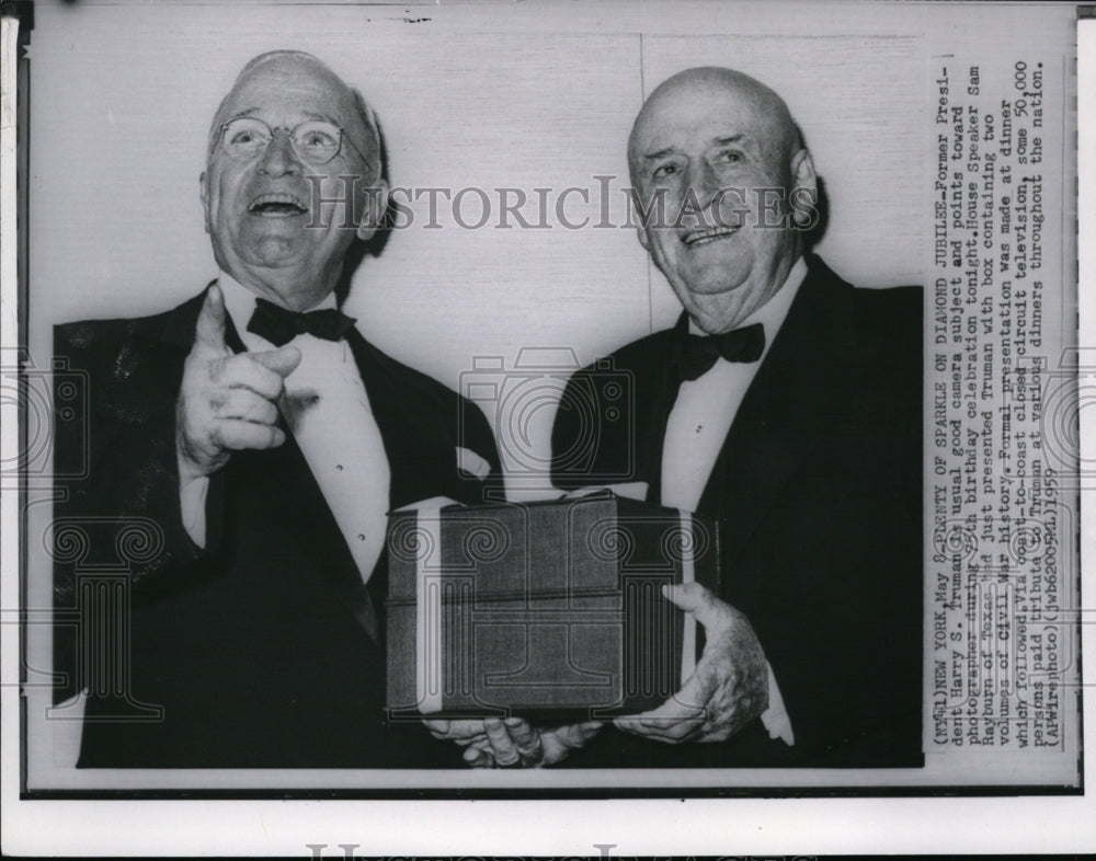 1959 Press Photo Former President Truman with House Speaker Sam Rayburn - Historic Images