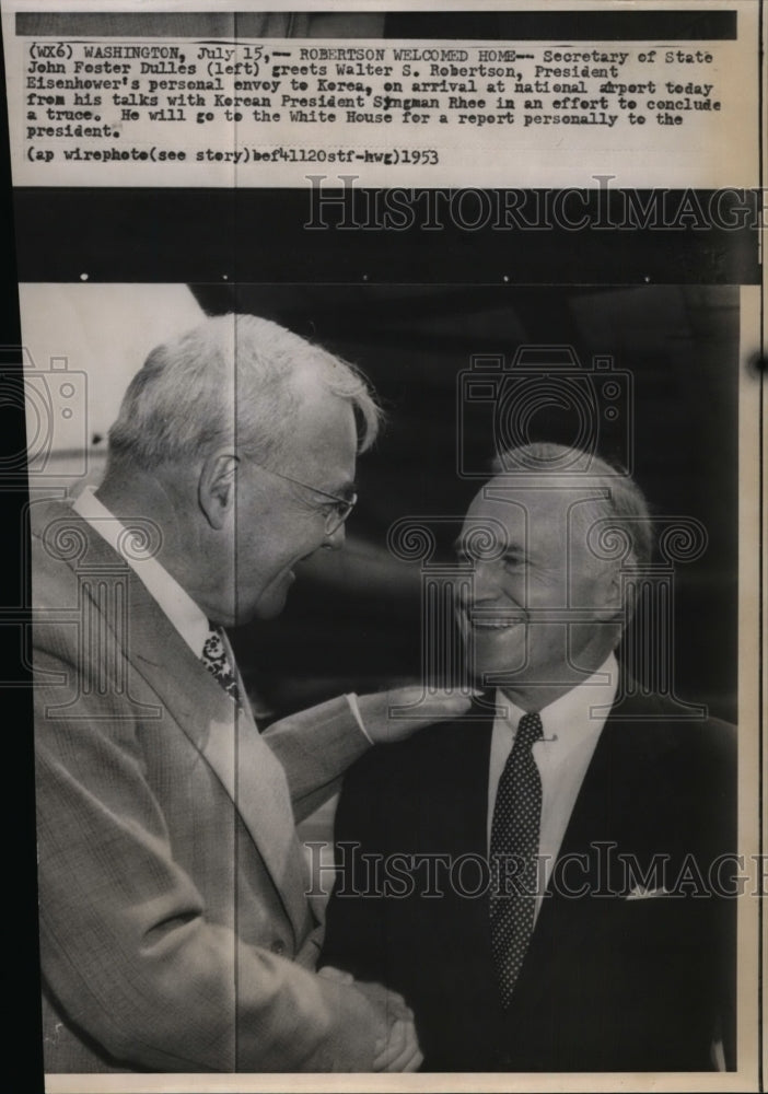 1953 Press Photo Secretary of State John Foster Dulles &amp; Walter S. Robertson - Historic Images