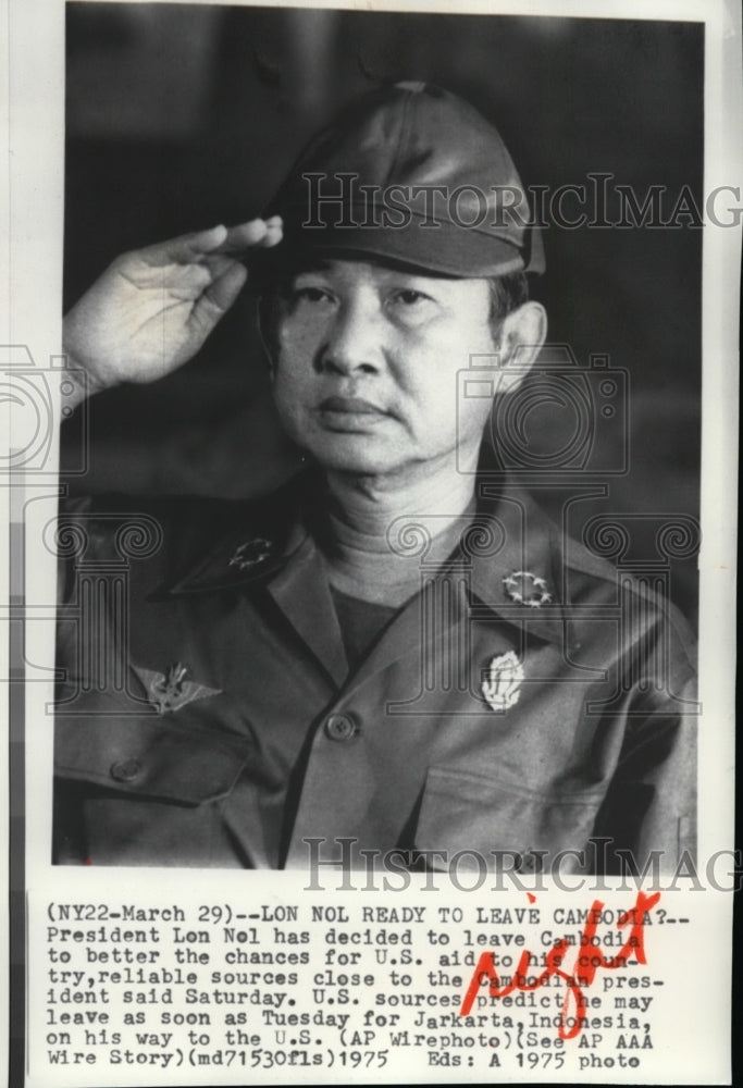 1975 Press Photo Cambodian President Lon Nol - Historic Images