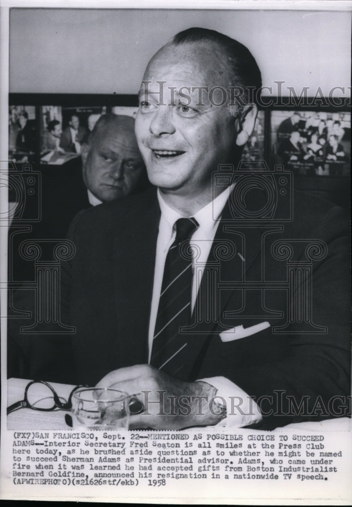 1958 Interior Secretary Fred Seaton at the Press Club, San Francisco - Historic Images