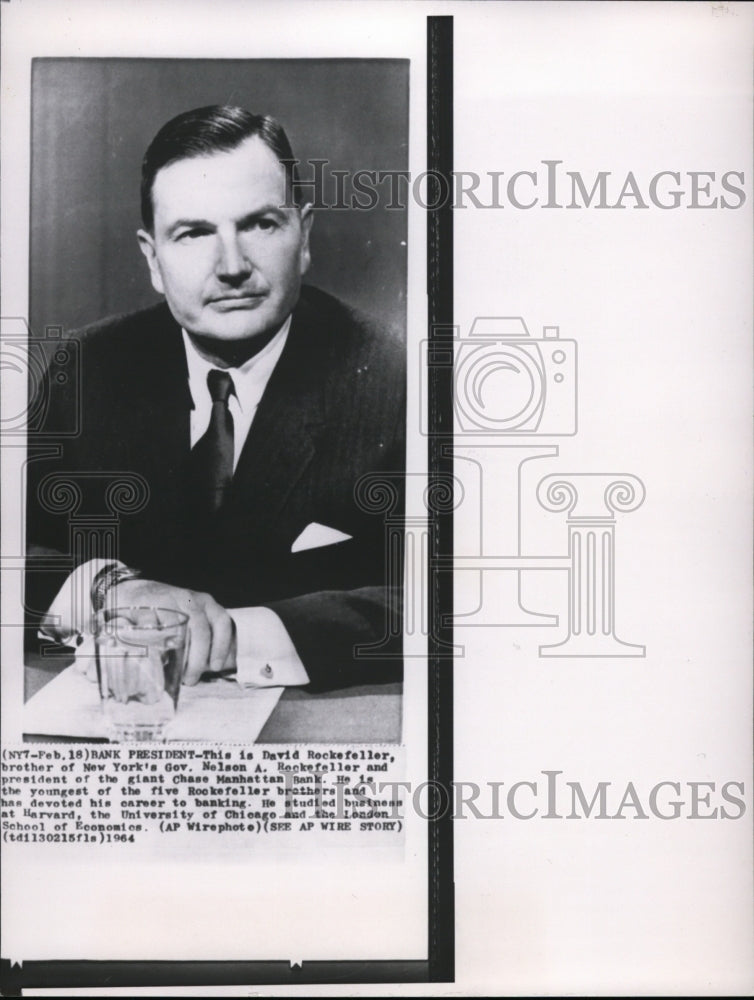 1964 Press Photo President of Chase Manhattan Bank, David Rockefeller - Historic Images
