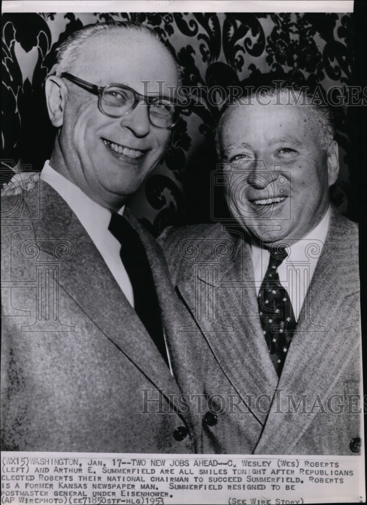 1953 Press Photo C. Wesley Roberts to succeed Arthur E. Summerfield&#39;s job post - Historic Images