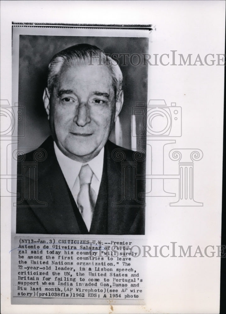 1954 Press Photo Premier Antonia De Oliveira Salazar, in a Lisbon Speech. - Historic Images