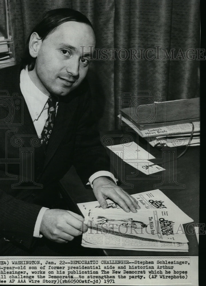 1971 Stephen Schlesinger working on his publication,The New Democrat - Historic Images