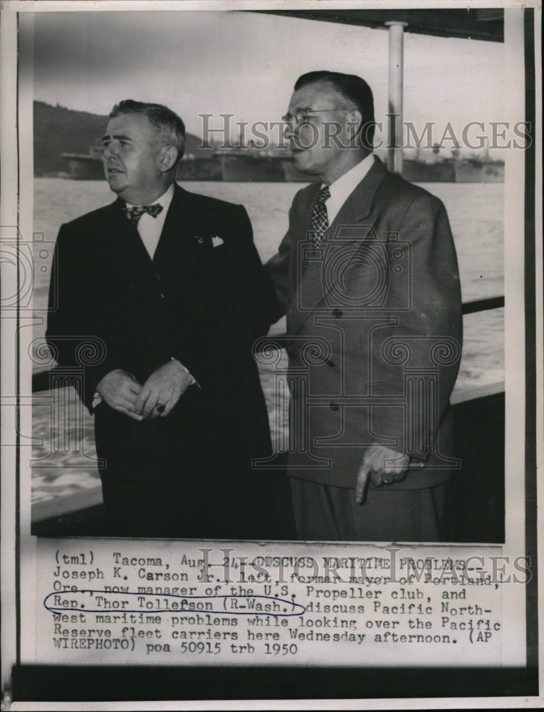 1950 Joseph Carson Jr. &amp; Thor Tollefson discuss maritime problems - Historic Images