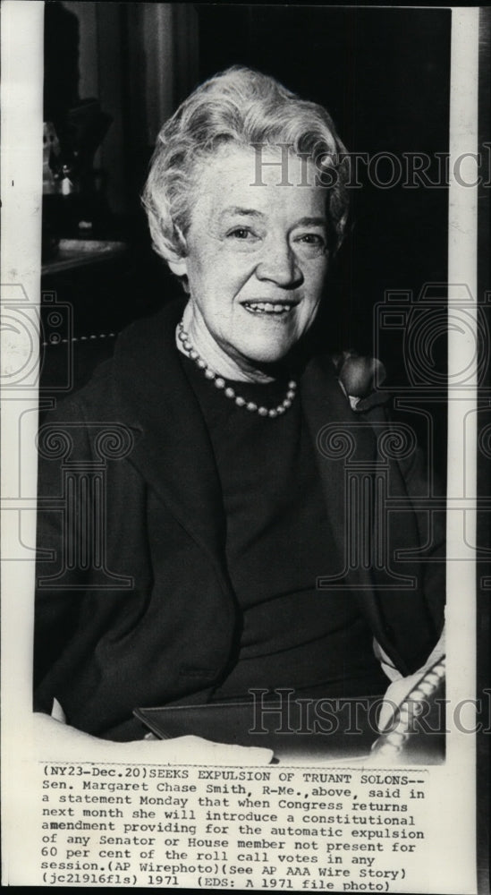 1971 Sen. Margaret Chase Smith seeking expulsion of truant solons - Historic Images