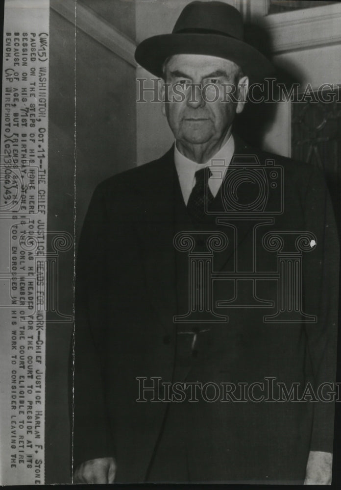 1943 Press Photo Chief Justice Harlan F. Stone headed to court on his birthday. - Historic Images