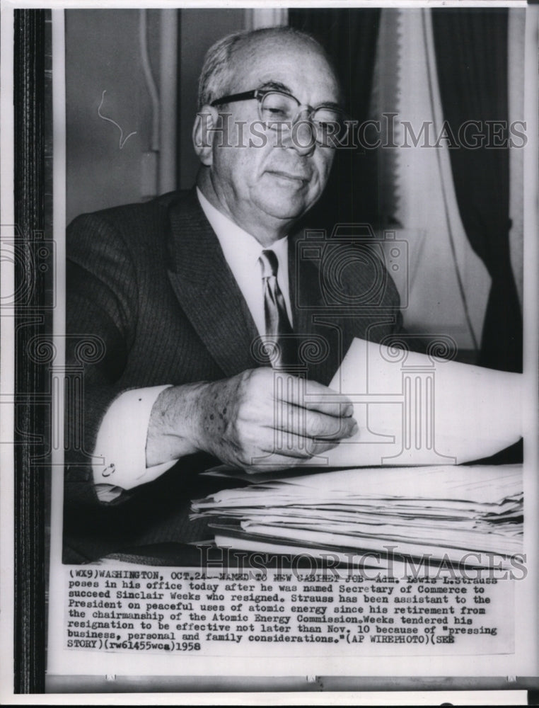 1958 Admiral Lewis Strauss named Secretary of Commerce - Historic Images