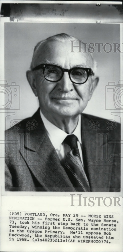 1974 Press Photo Former U.S. Senator Wayne Morse wins the Democratic nomination.-Historic Images