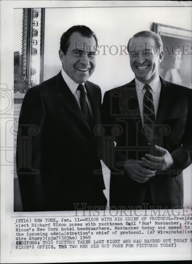 1969 Press Photo President Elect Richard Nixon &amp; Yachtsman Emil Mosbacher in NY.-Historic Images