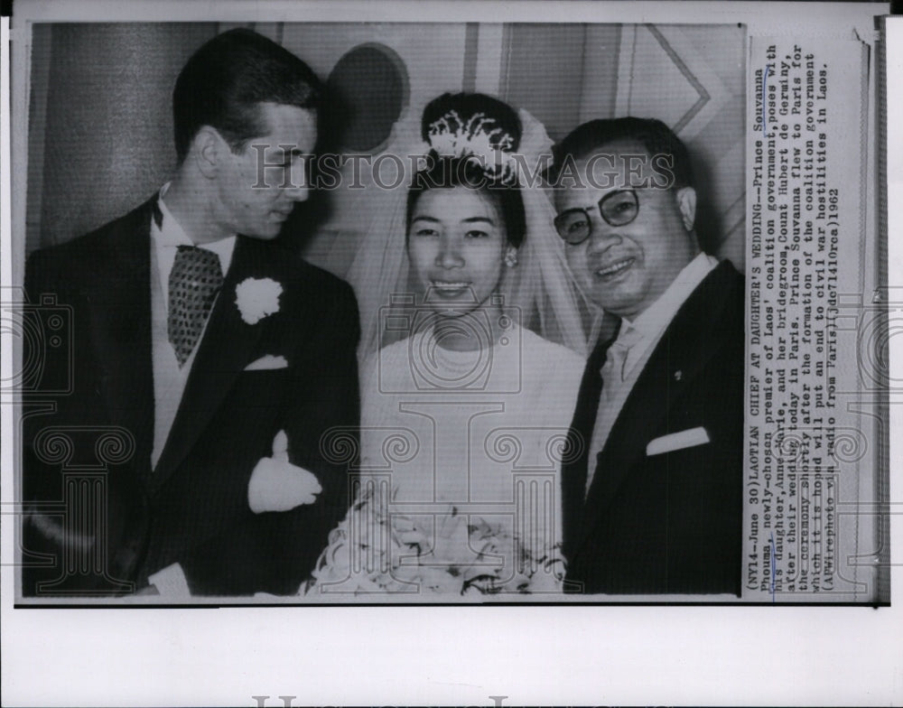 1962 Press Photo Prince Souvanna Phouma, Premier of Laos, at daughter's wedding - Historic Images