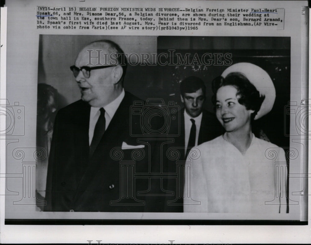 1965 Press Photo Belgian Foreign Minister Paul Henri-Spaak and wife Simone Dear - Historic Images