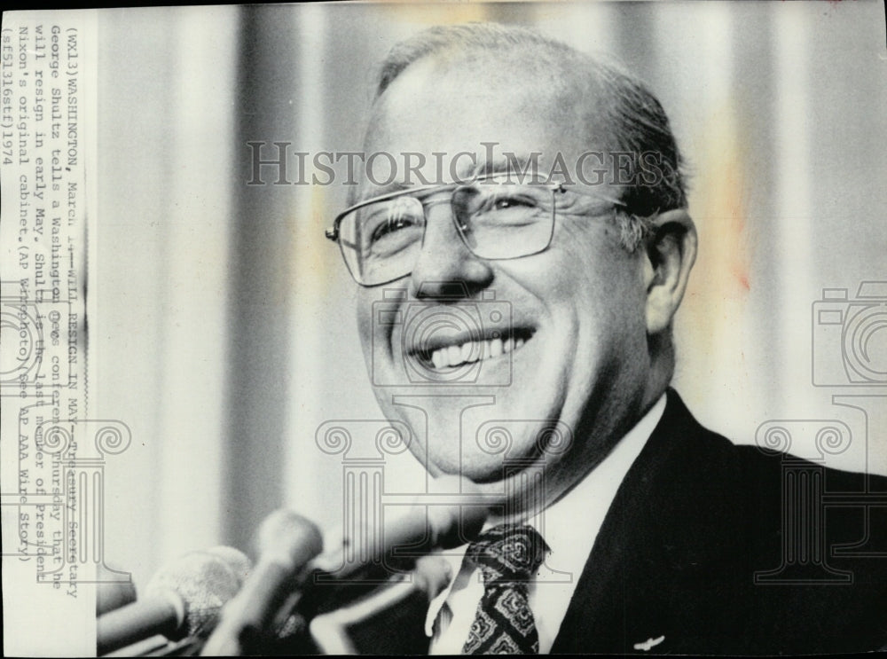 1974 Treasury Secretary George Shultz announces he will be resigning - Historic Images