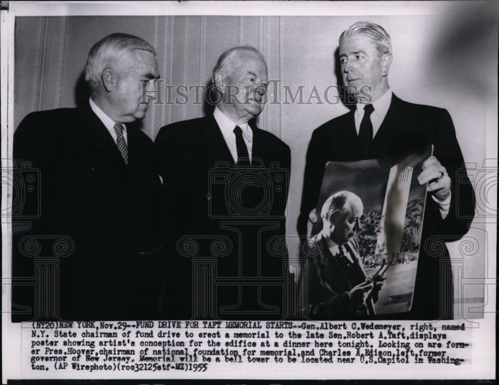 1955 Press Photo Gen. Albert Wedemeyer, chairman of fund drive for Taft memorial - Historic Images