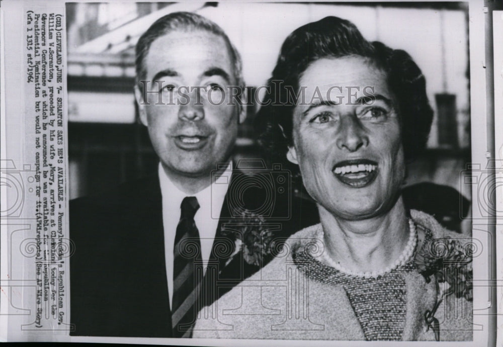 1964 Press Photo Governor William Scranton & wife Mary at Governors Conference - Historic Images