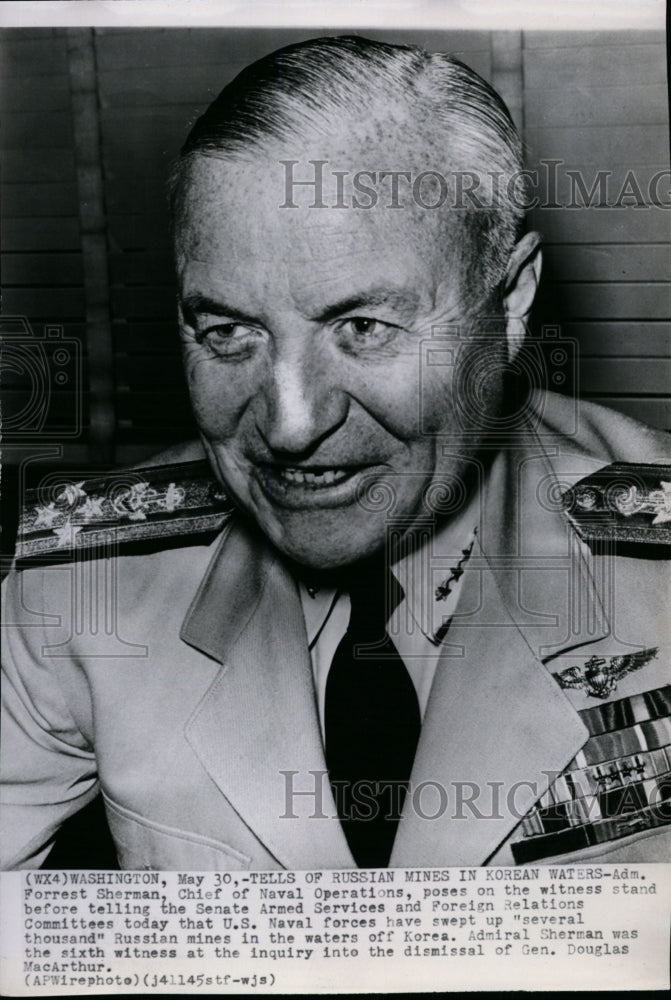 1951 Press Photo Admiral Forrest Sherman of Naval Operations on witness stand - Historic Images