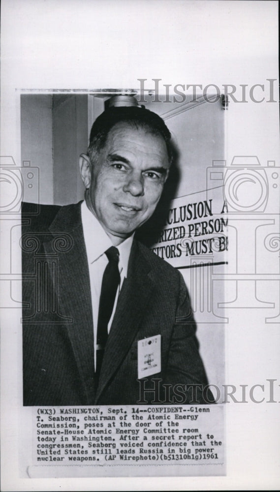 1961 Press Photo Glenn T. Seaborg chairman of the Atomic Energy Commission - Historic Images