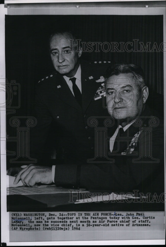 1964 Press Photo Generals John Paul McConnell and Curtis LeMay at the Pentagon - Historic Images