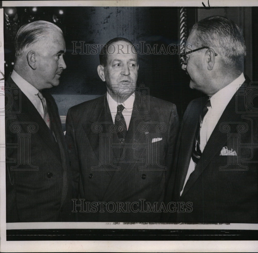 Press Photo Harry H. Vaughan with others at Senate Subcommittee hearing - Historic Images