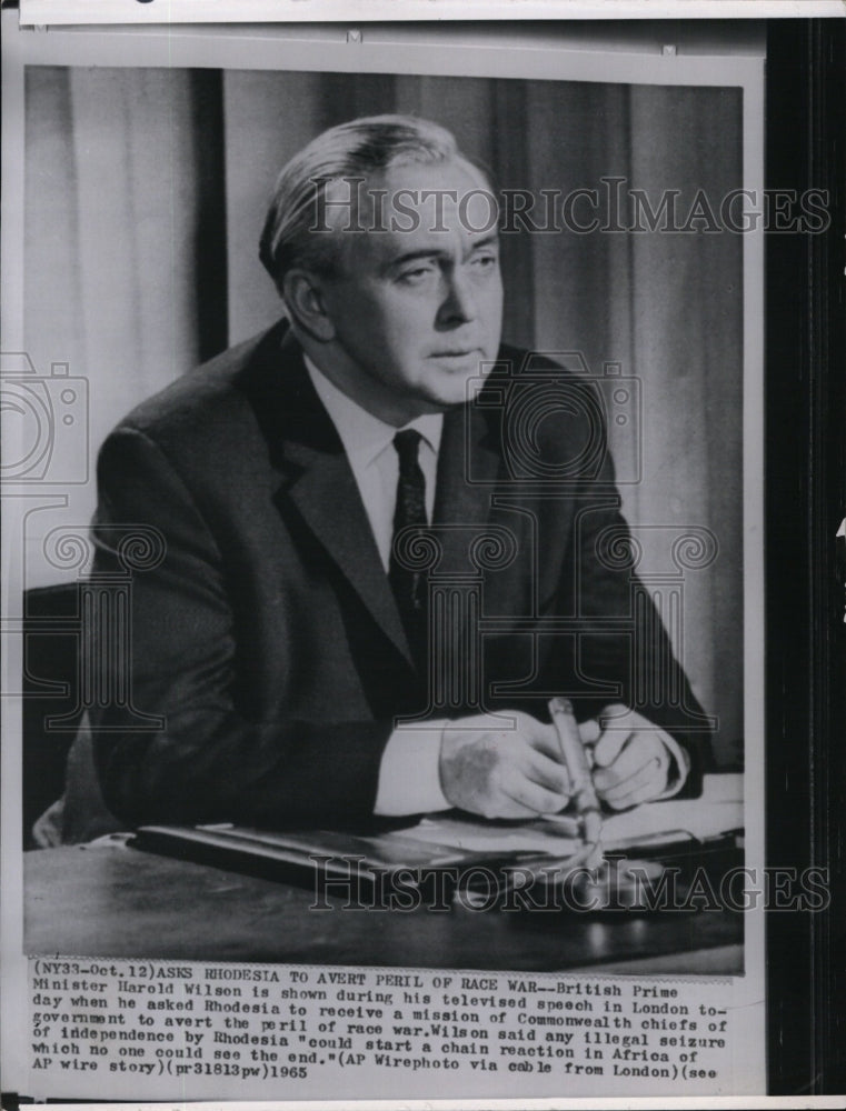 1965 Press Photo Great Britain Prime Minister Harold Wilson in televised speech - Historic Images