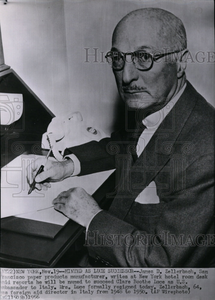 1956 Press Photo San Francisco business man James Zellerbach in New York hotel. - Historic Images