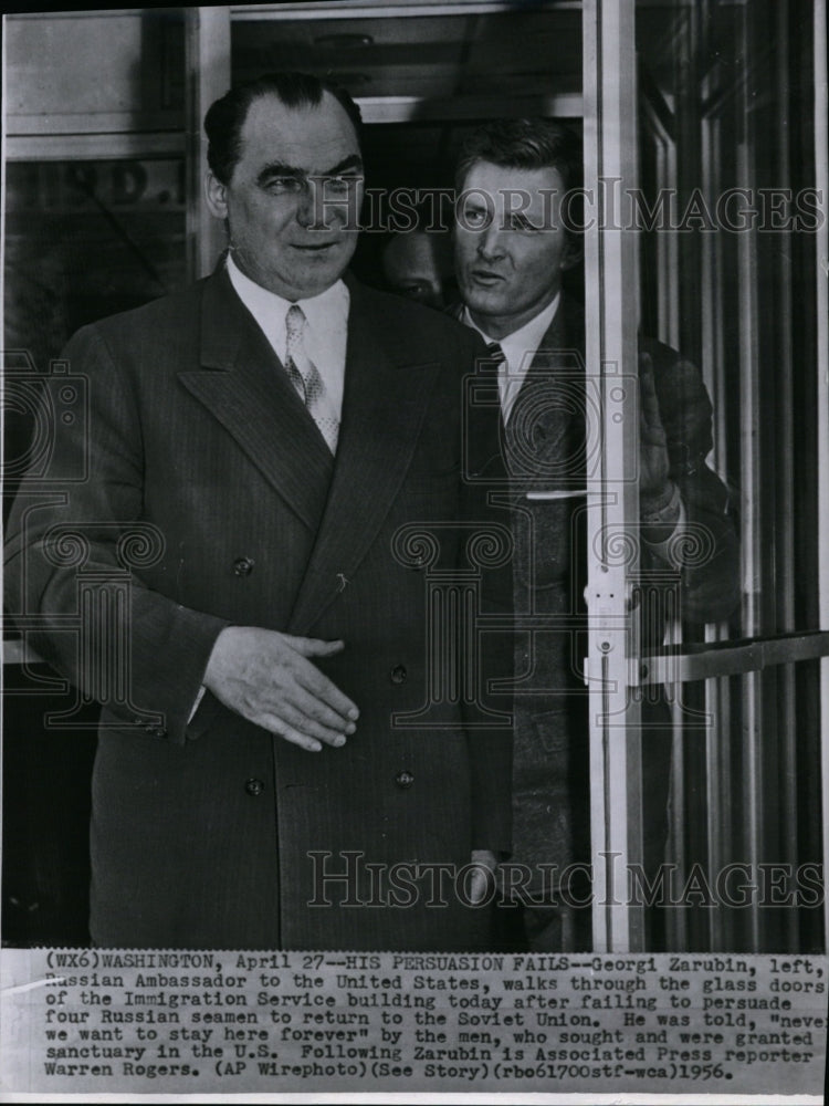 1956 Press Photo Russian Ambassador to US Georgi Zarubin at Immigration Service - Historic Images