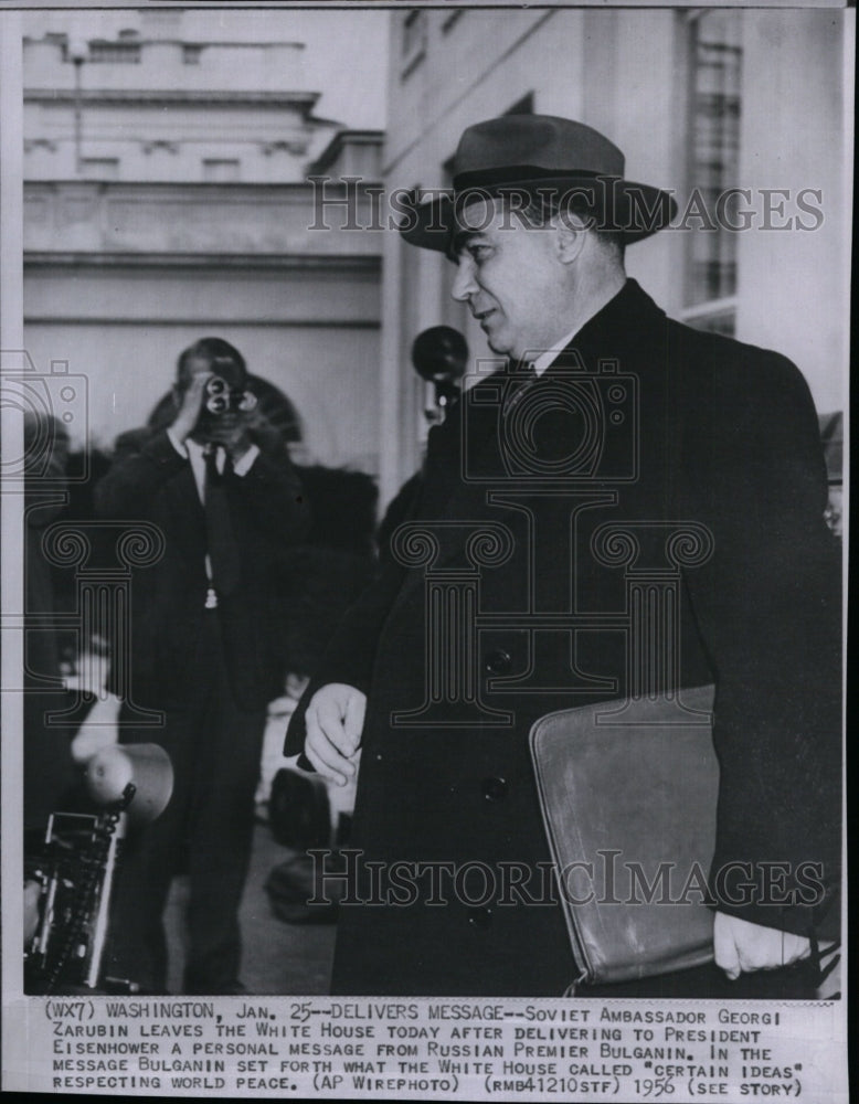 1956 Press Photo Soviet Ambassador Georgi Zarubin leaves the White House - Historic Images