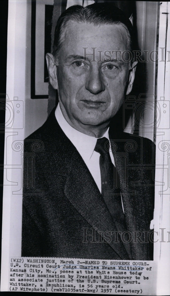 1957 Press Photo U.S. Circuit Court Judge Charles Evans Whittaker - Historic Images