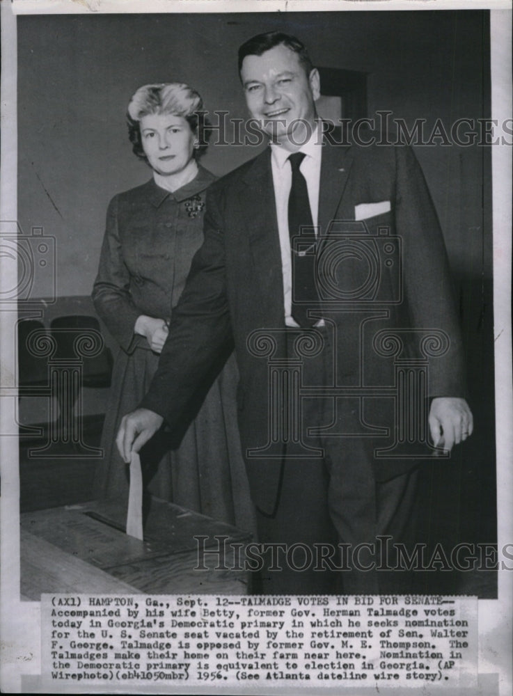 1956 Press Photo Ex-Governor Herman Talmadge &amp; wife vote in Georgia&#39;s primary - Historic Images