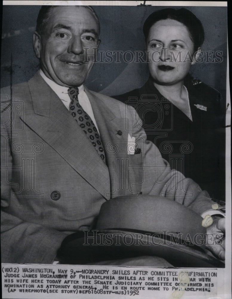 1952 Press Photo Judge James McGranery &amp; wife en route home to Philadelphia - Historic Images