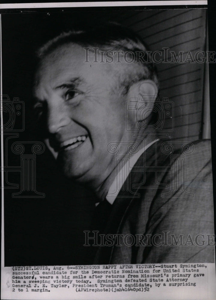 1952 Press Photo Stuart Symington smiles after Democratic nomination for Senate - Historic Images