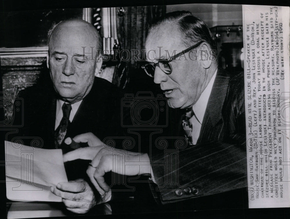 1950 Press Photo Speaker of the House Sam Rayburn &amp; Rep. John Lesinski chairman. - Historic Images