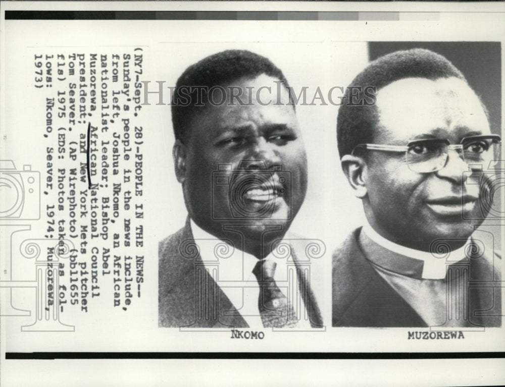 1974 Press Photo Joshua Nkomo, African Nationalist leader &amp; Bishop Abel Muzorewa - Historic Images