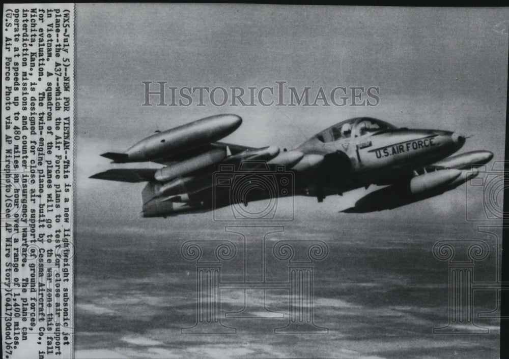 1967 Press Photo New lightweight subsonic jet plane, the A37. - spw11625-Historic Images